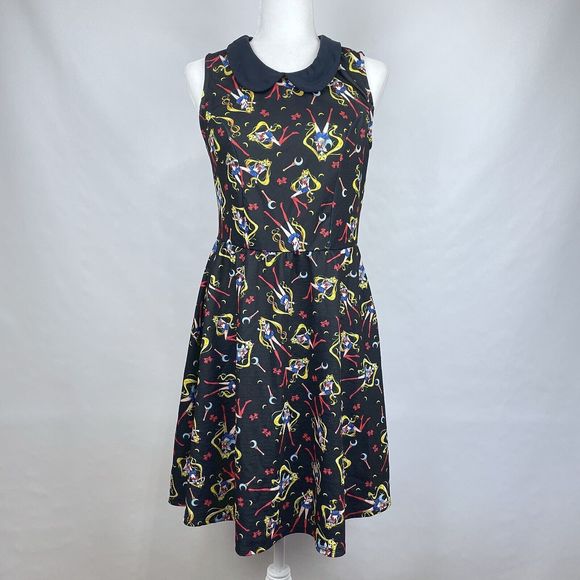 Sailor Moon Crystal Women's Size M Bow Moon Stick Print Anime Keyhole Dress - Picture 1 of 12